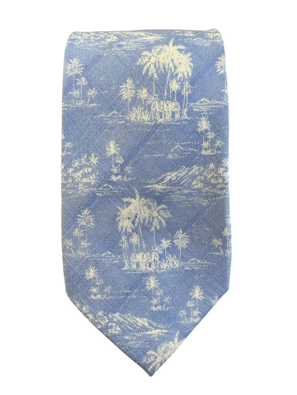 TOMMY BAHAMA Blue White Tropical Island Scenic Silk Necktie Coastal Resort
